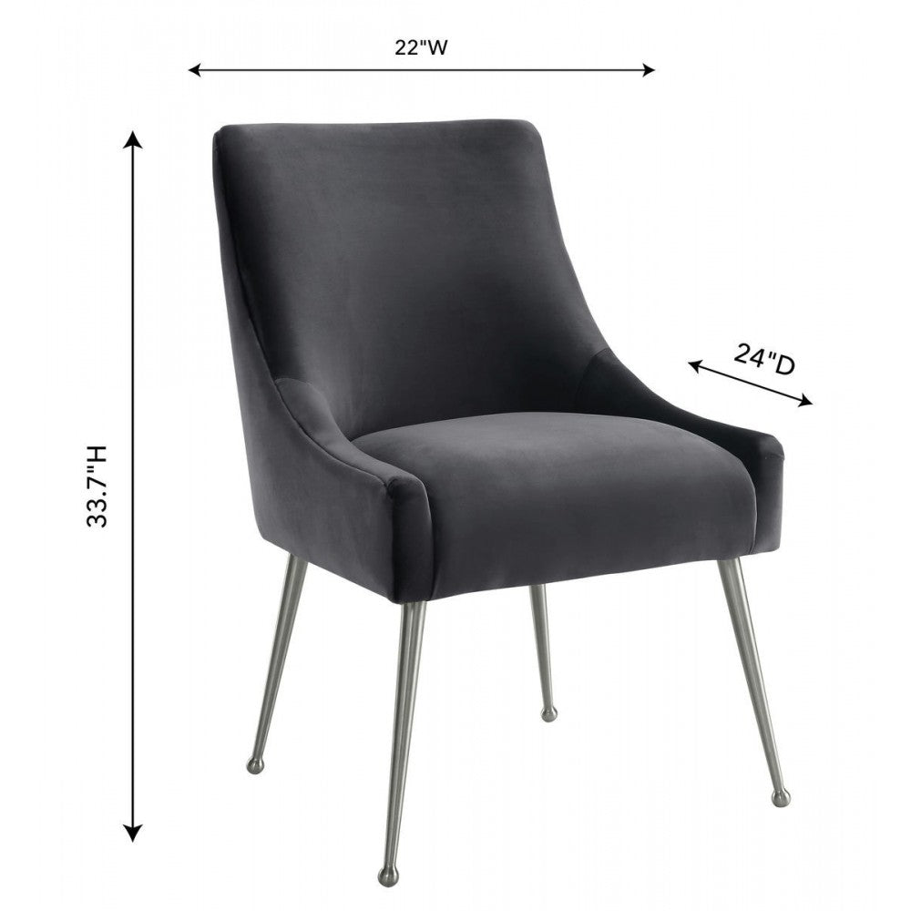TOV Furniture Beatrix Gray Velvet Side Chair with Silver Leg