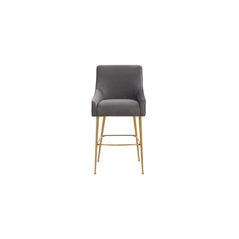 TOV Furniture Beatrix Dark Gray Velvet Bar Stool - Gold Legs