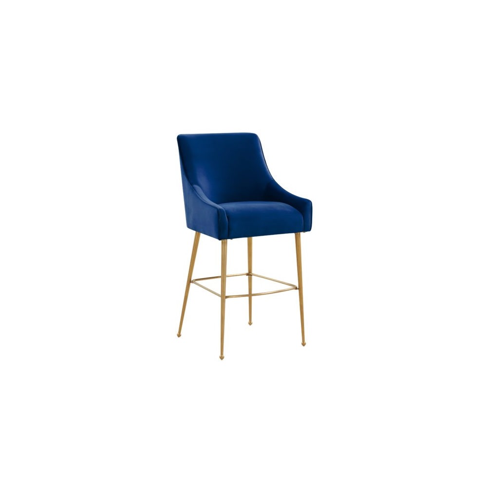 TOV Furniture Beatrix Navy Velvet Bar Stool - Gold Legs