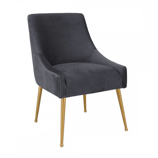 TOV Furniture Beatrix Pleated Gray Velvet Side Chair