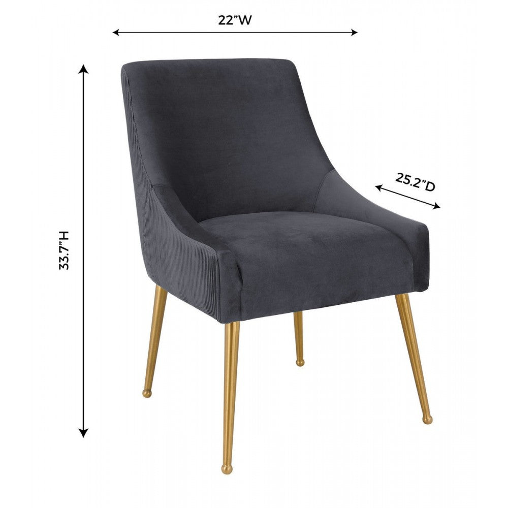 TOV Furniture Beatrix Pleated Gray Velvet Side Chair