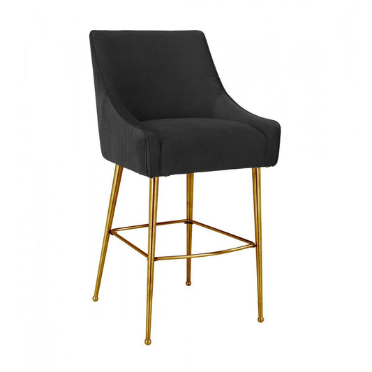 TOV Furniture Beatrix Pleated Black Velvet Bar Stool