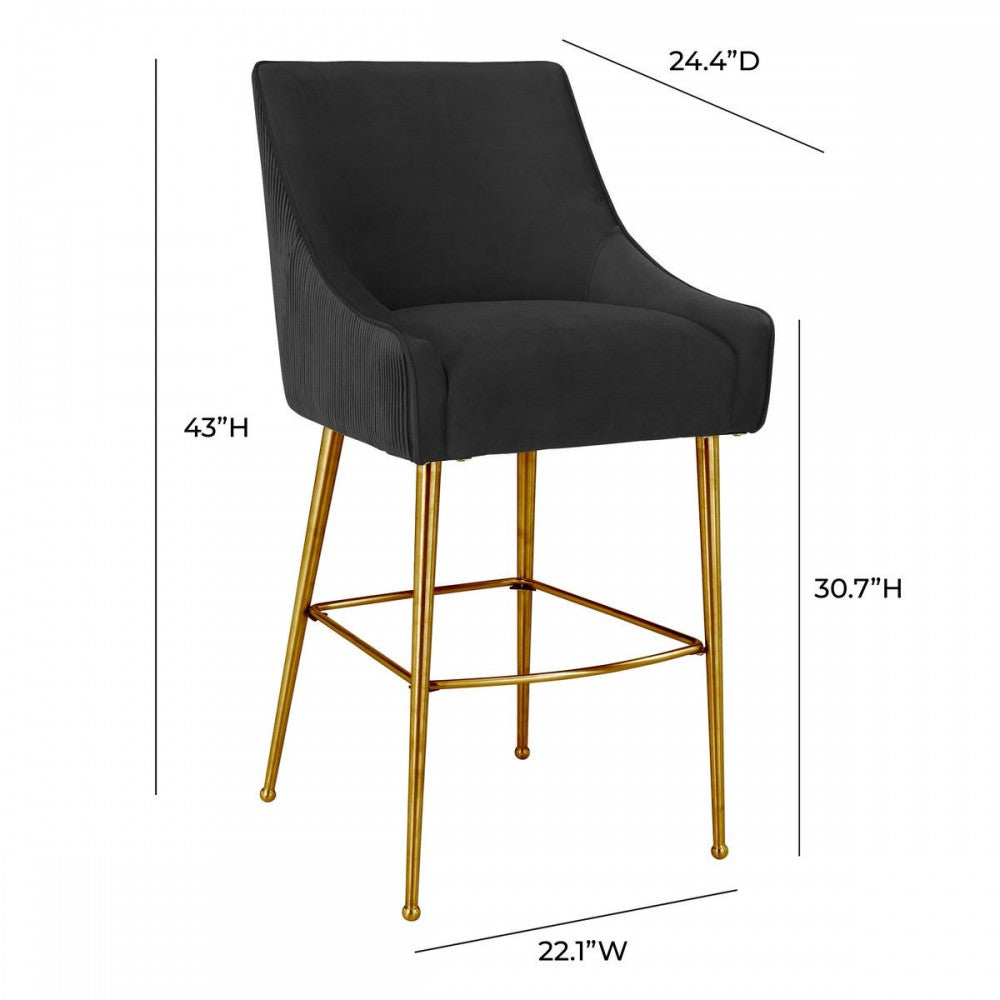 TOV Furniture Beatrix Pleated Black Velvet Bar Stool