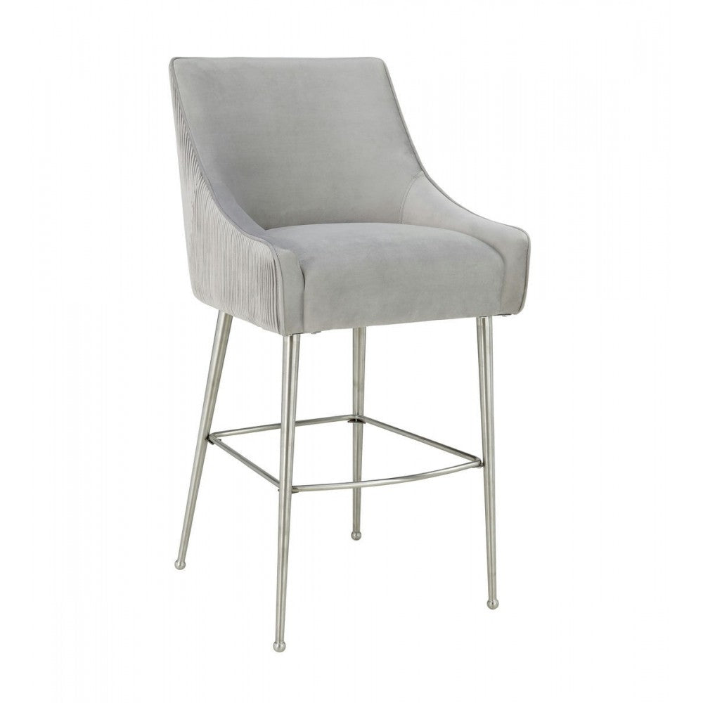 TOV Furniture Beatrix Pleated Light Gray Velvet Bar Stool