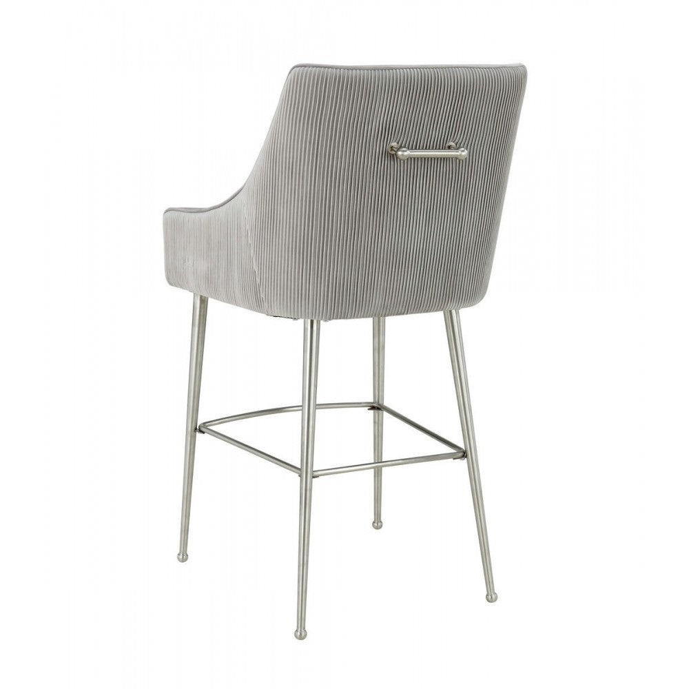 TOV Furniture Beatrix Pleated Light Gray Velvet Bar Stool