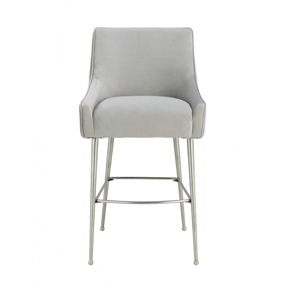 TOV Furniture Beatrix Pleated Light Gray Velvet Bar Stool