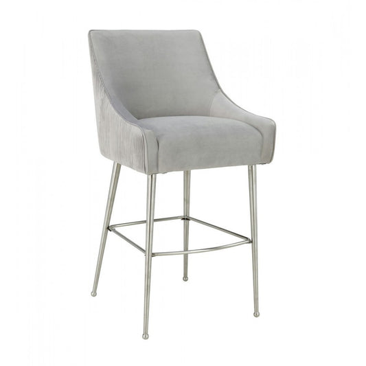 TOV Furniture Beatrix Pleated Light Gray Velvet Counter Stool