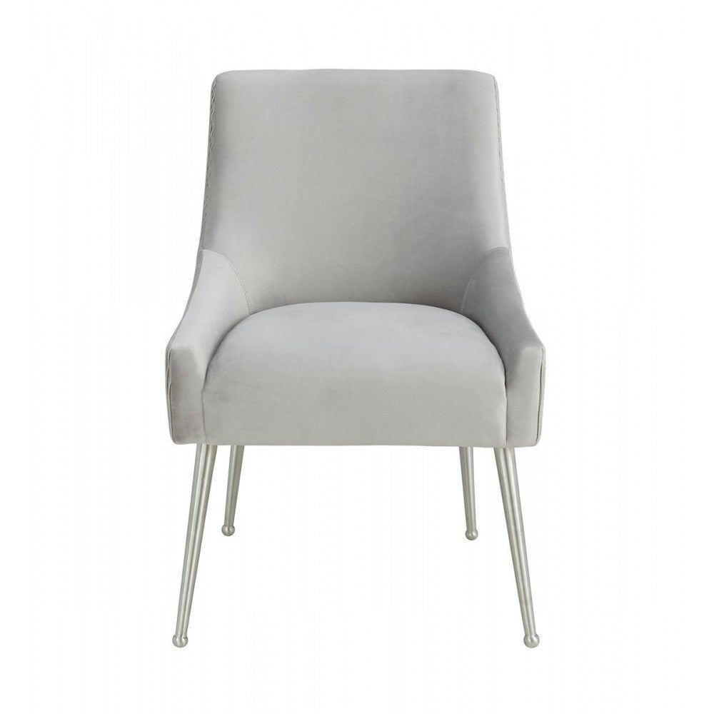 TOV Furniture Beatrix Pleated Light Gray Velvet Side Chair - Silver Legs