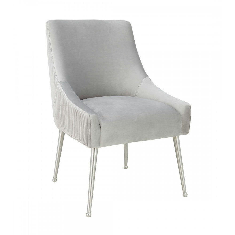 TOV Furniture Beatrix Pleated Light Gray Velvet Side Chair - Silver Legs