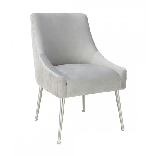 TOV Furniture Beatrix Pleated Light Gray Velvet Side Chair - Silver Legs