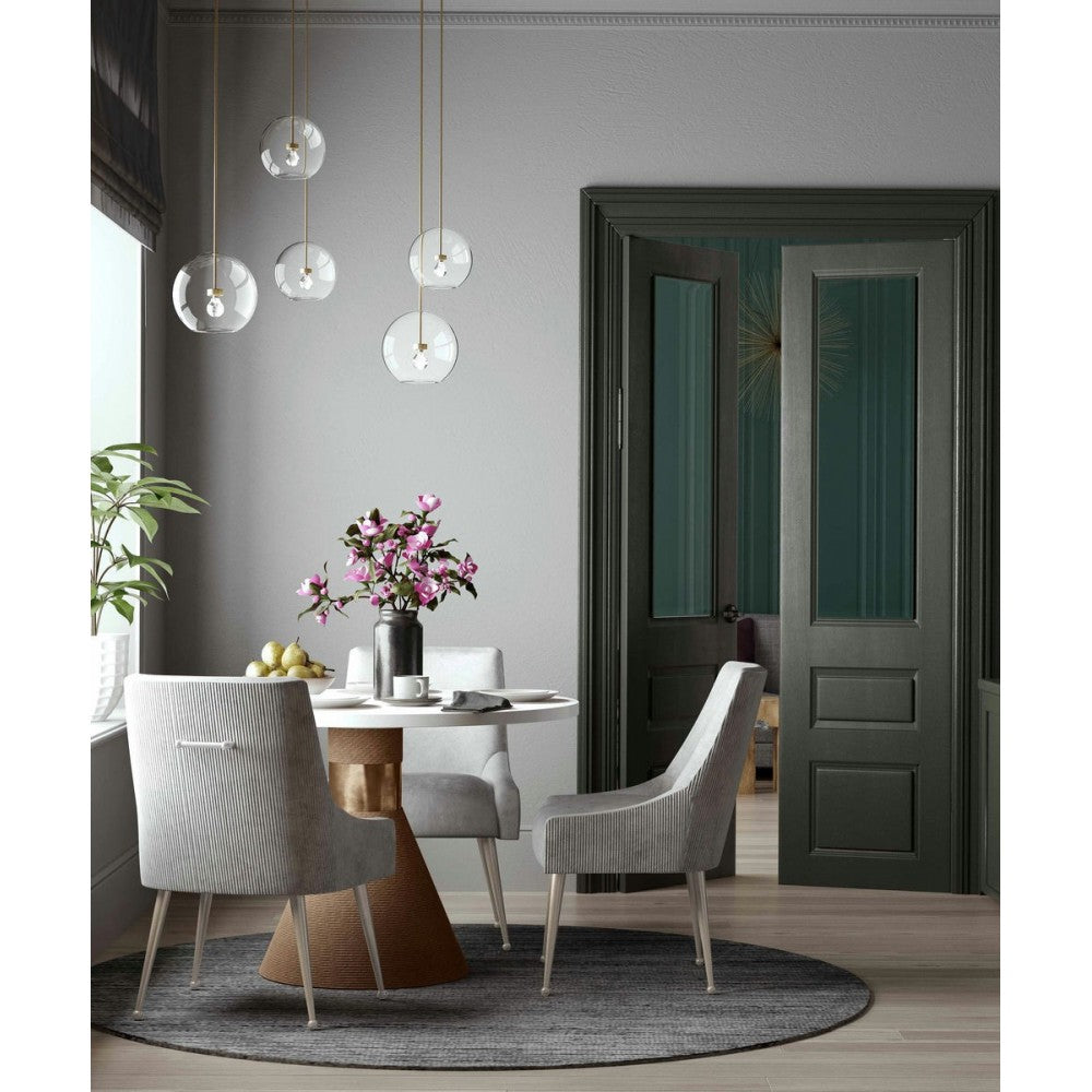 TOV Furniture Beatrix Pleated Light Gray Velvet Side Chair - Silver Legs