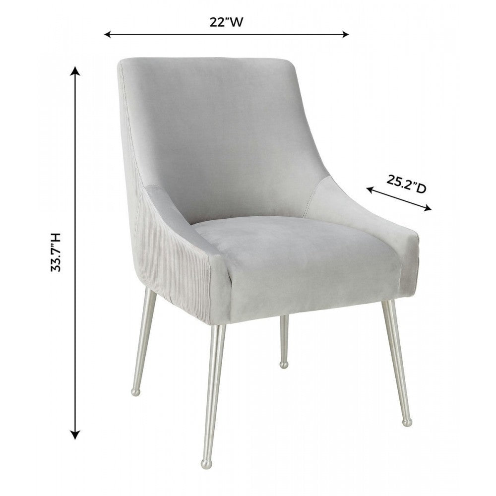 TOV Furniture Beatrix Pleated Light Gray Velvet Side Chair - Silver Legs