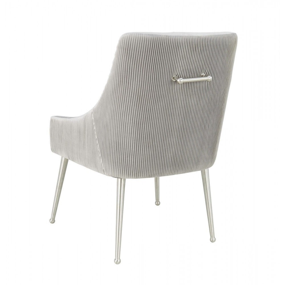 TOV Furniture Beatrix Pleated Light Gray Velvet Side Chair - Silver Legs