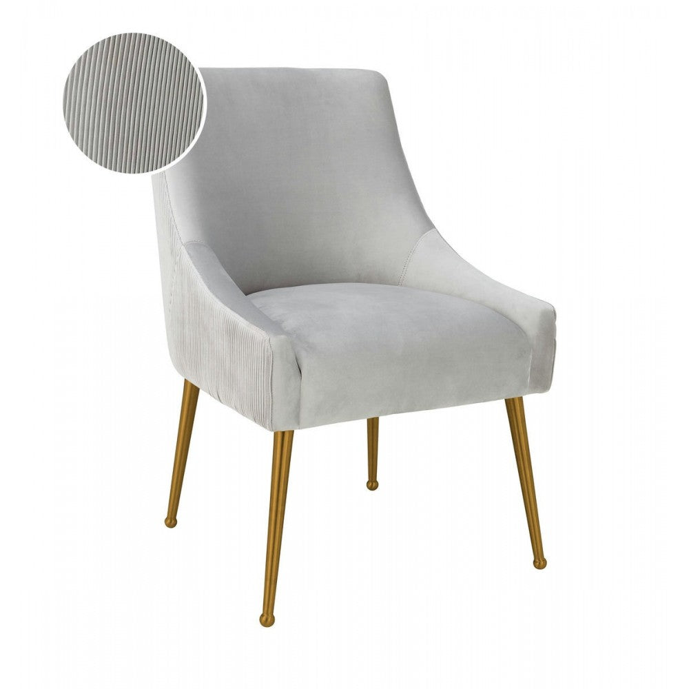TOV Furniture Beatrix Pleated Light Gray Velvet Side Chair