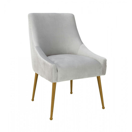 TOV Furniture Beatrix Pleated Light Gray Velvet Side Chair