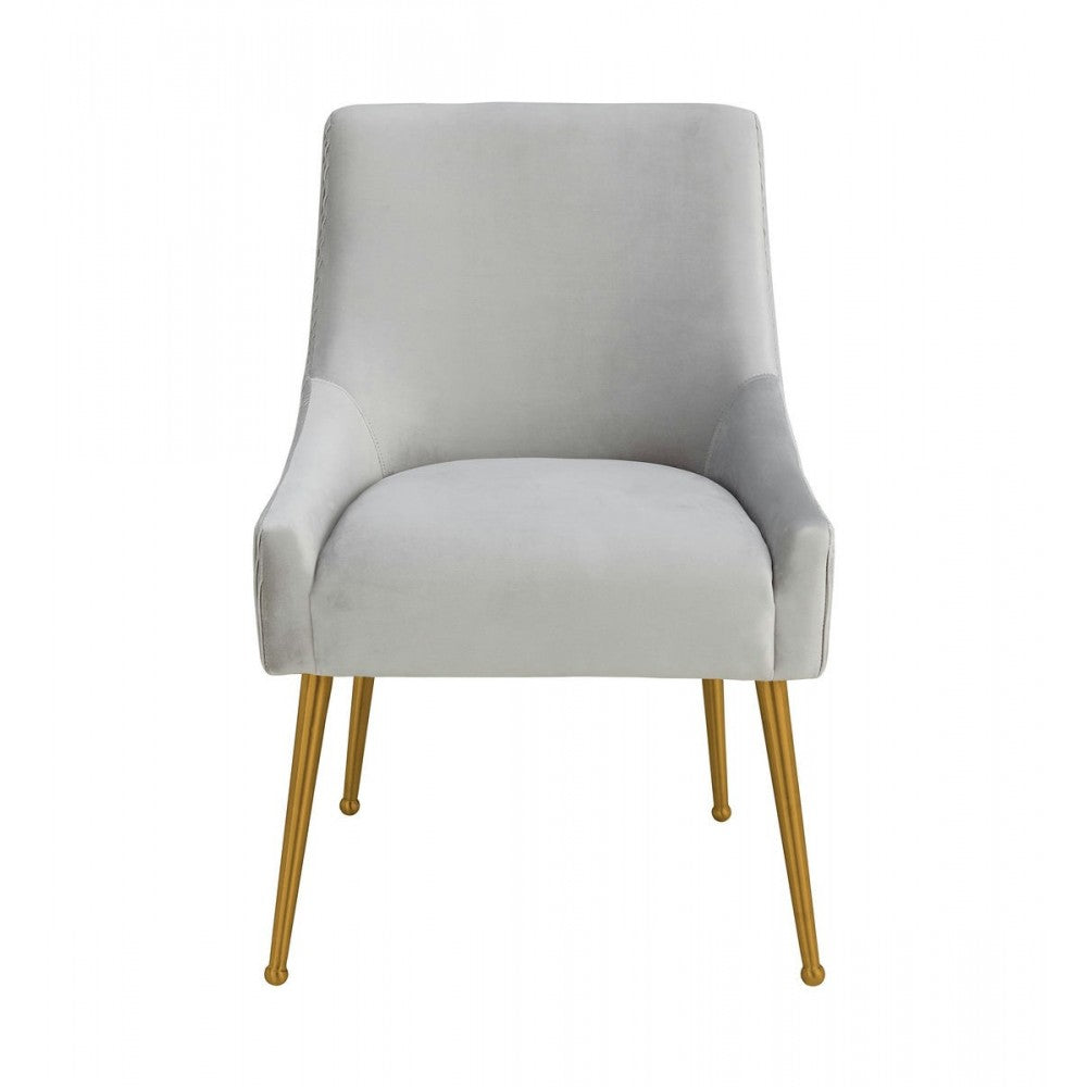 TOV Furniture Beatrix Pleated Light Gray Velvet Side Chair