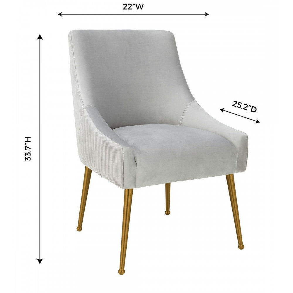 TOV Furniture Beatrix Pleated Light Gray Velvet Side Chair