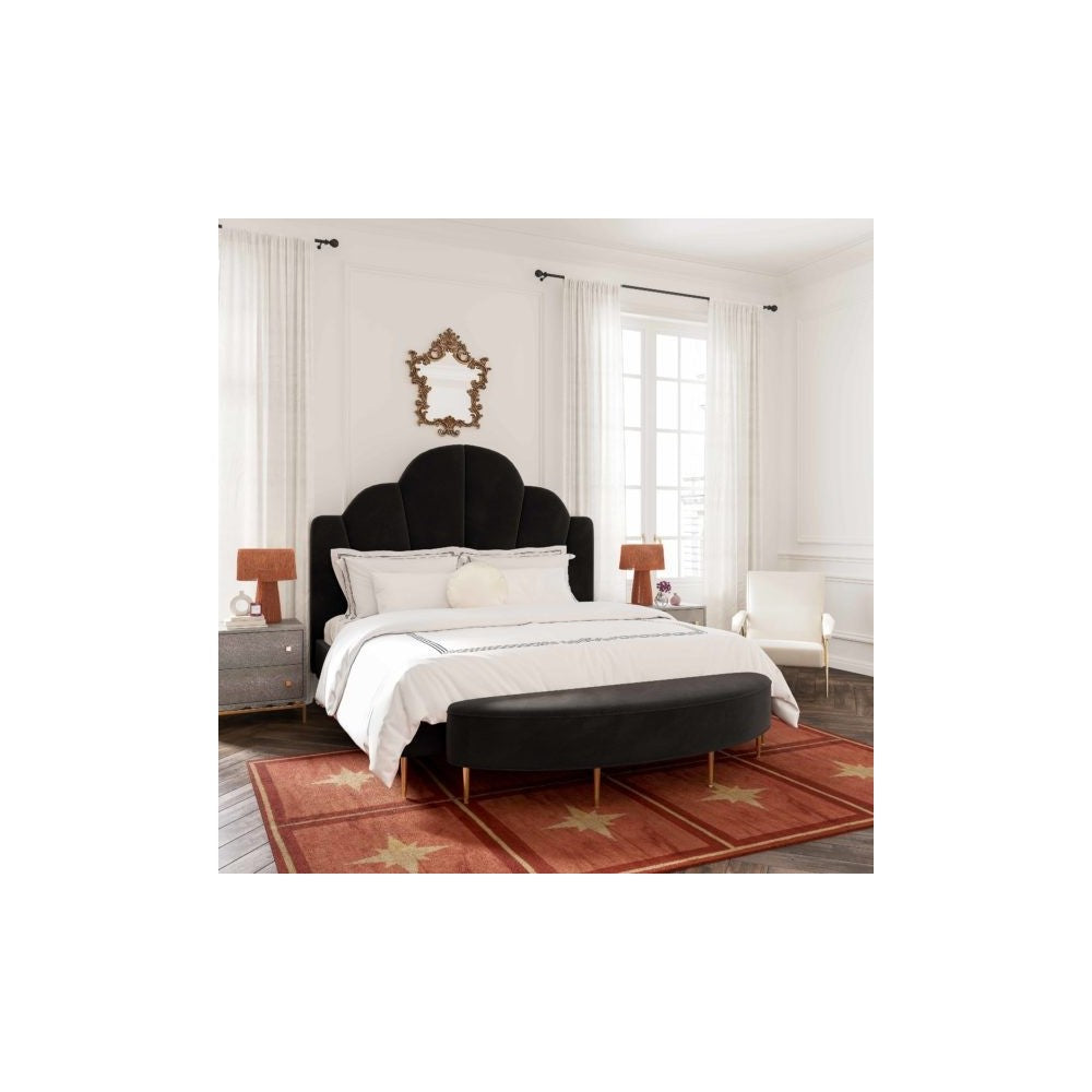 TOV Furniture Bianca Black Velvet Queen Bench