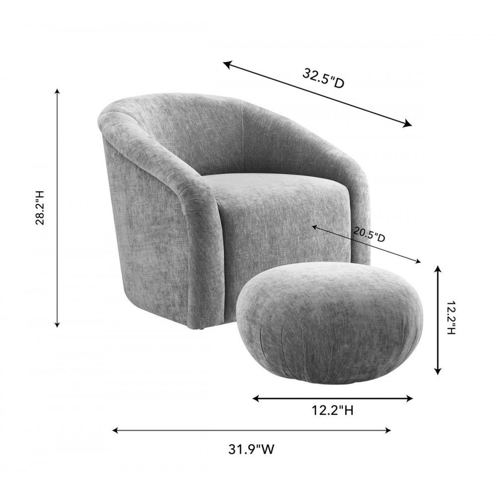 TOV Furniture Boboli Gray Chenille Chair + Ottoman Set