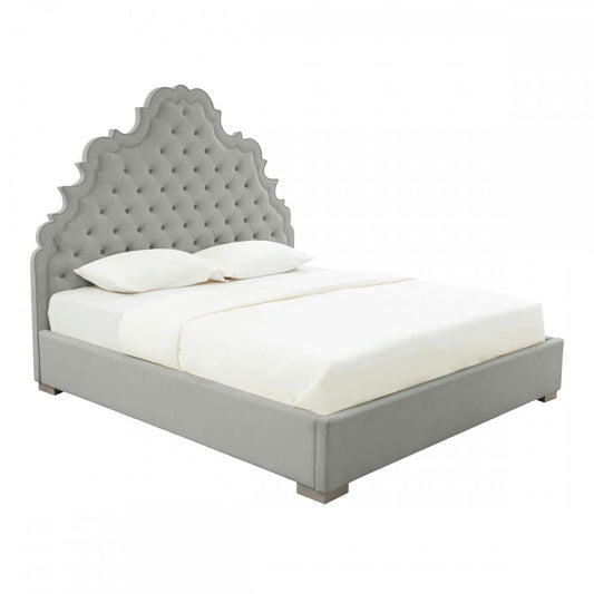 TOV Furniture Carolina Gray Velvet Bed in Queen