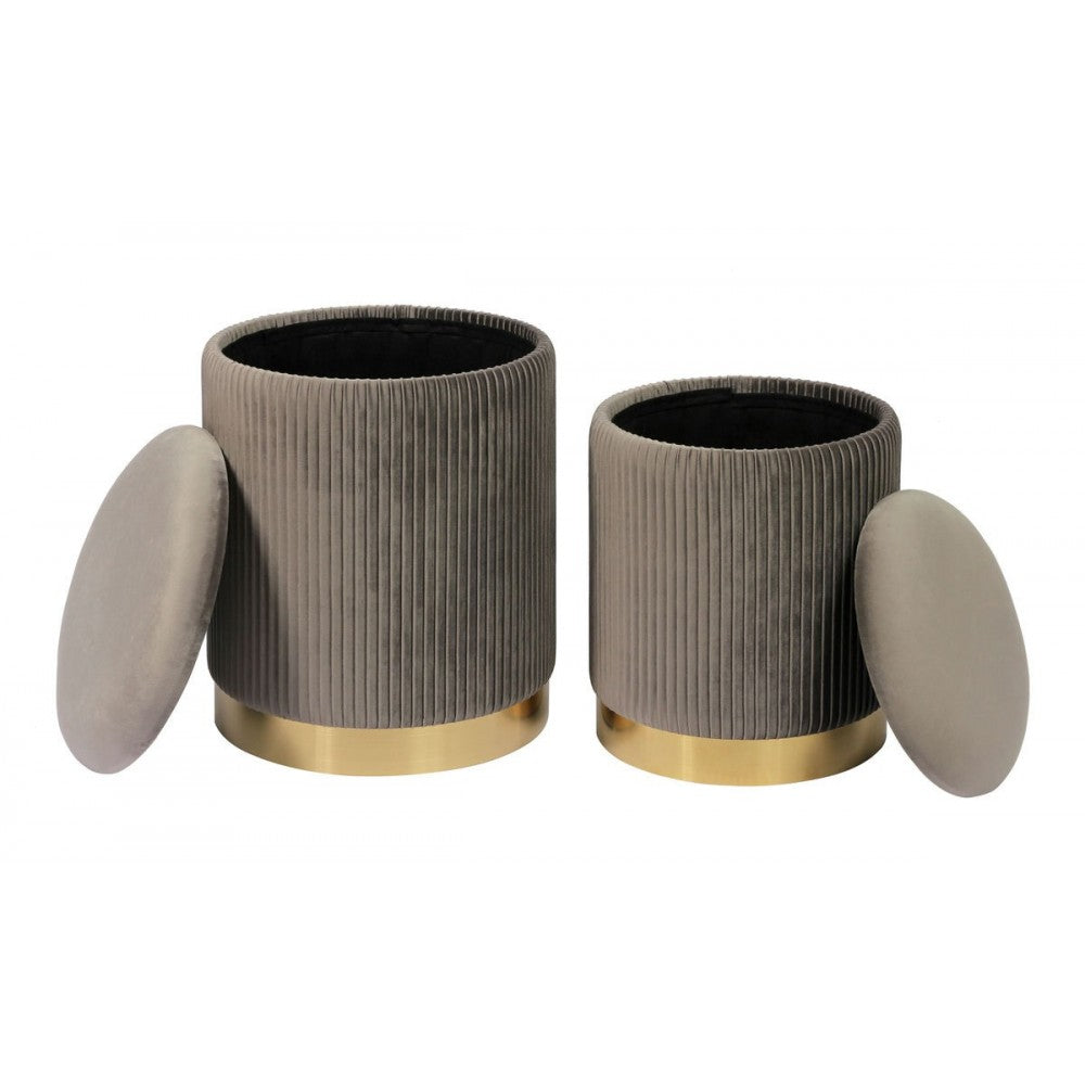 TOV Furniture Channeled Gray Velvet Storage Ottomans - Set of 2