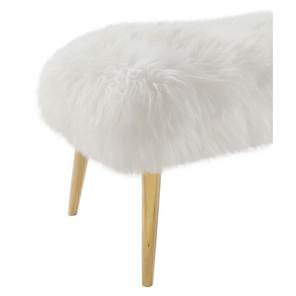 TOV Furniture Churra White Sheepskin Bench with Gold Legs
