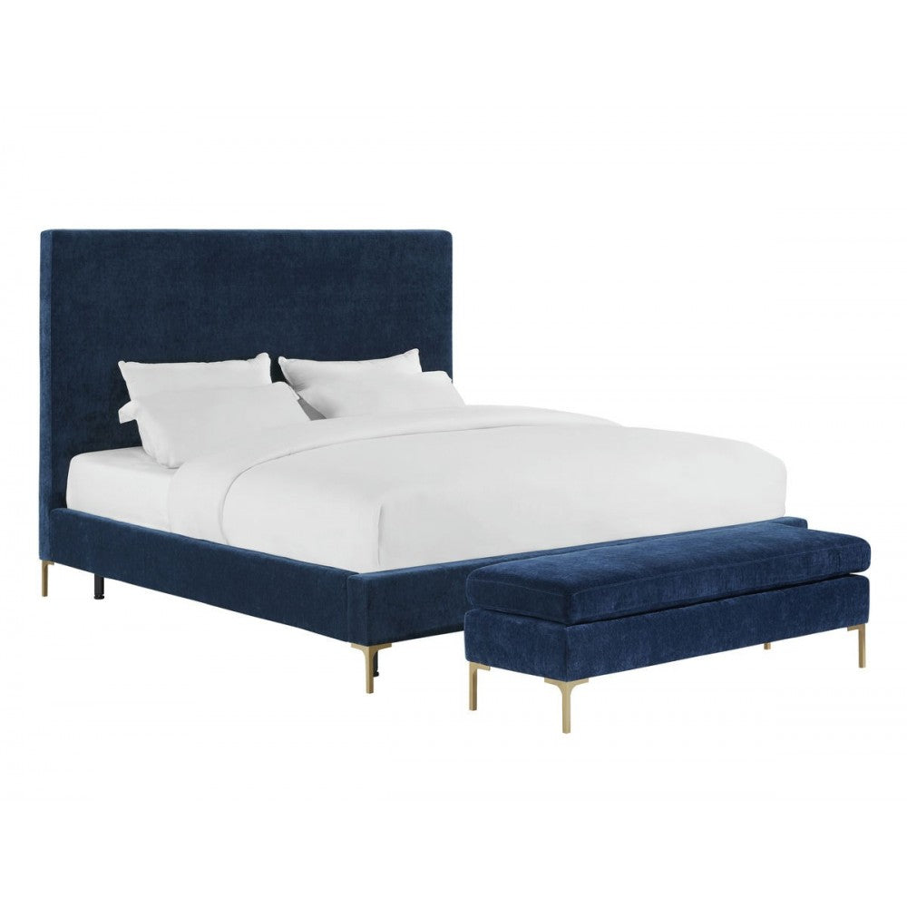 TOV Furniture Delilah Navy Textured Velvet Bed in Queen