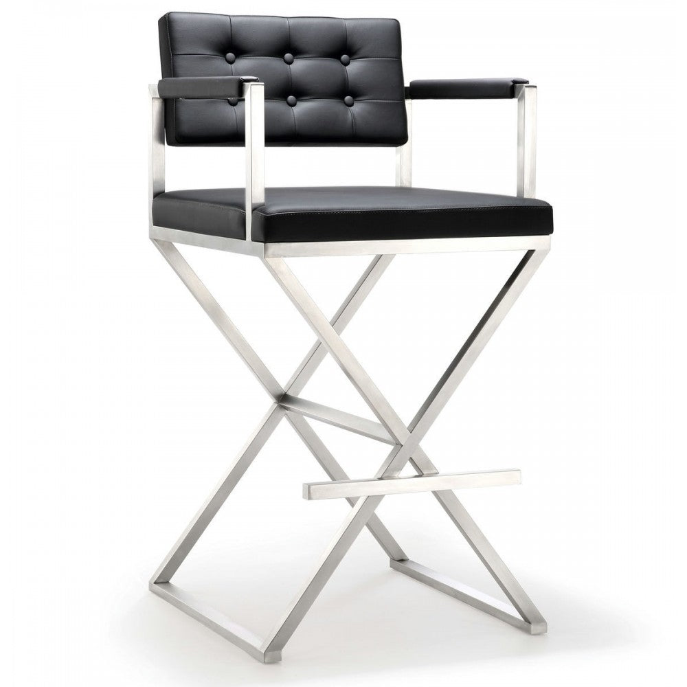 TOV Furniture Director Black Stainless Steel Barstool