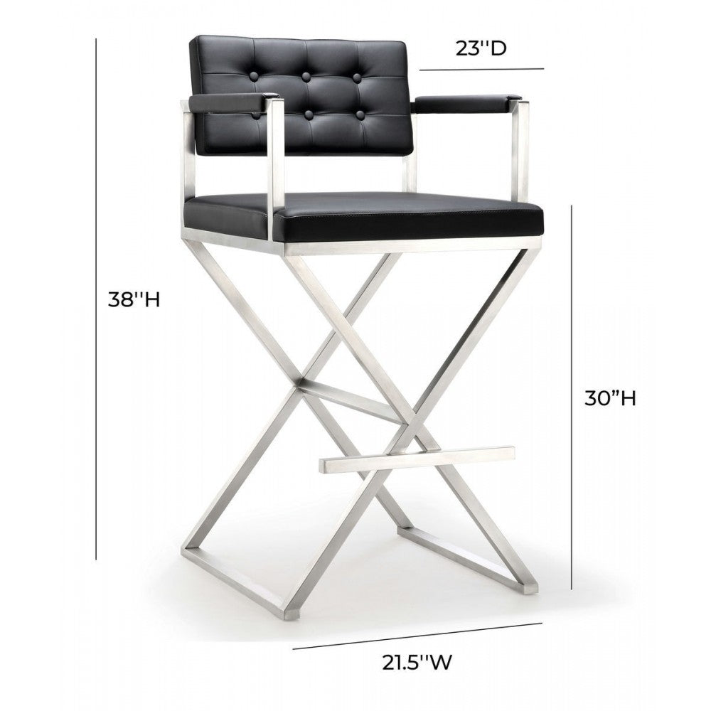 TOV Furniture Director Black Stainless Steel Barstool