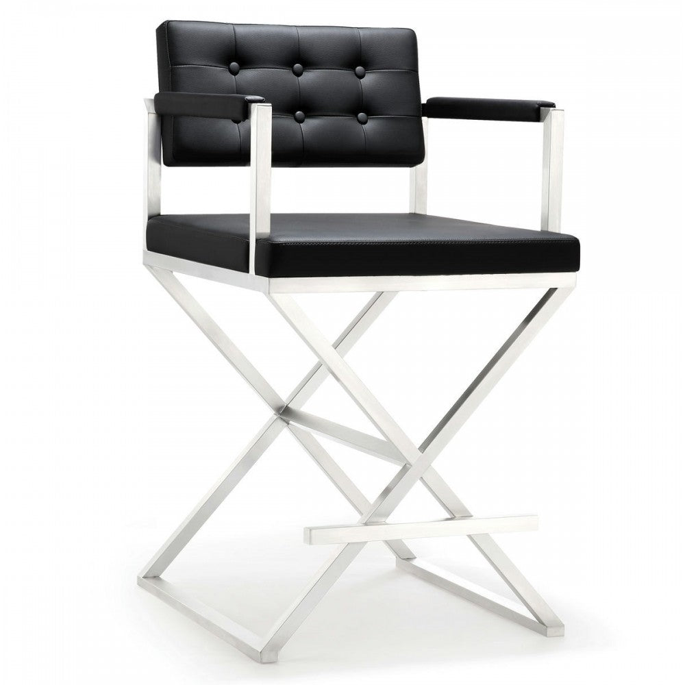 TOV Furniture Director Black Stainless Steel Counter Stool