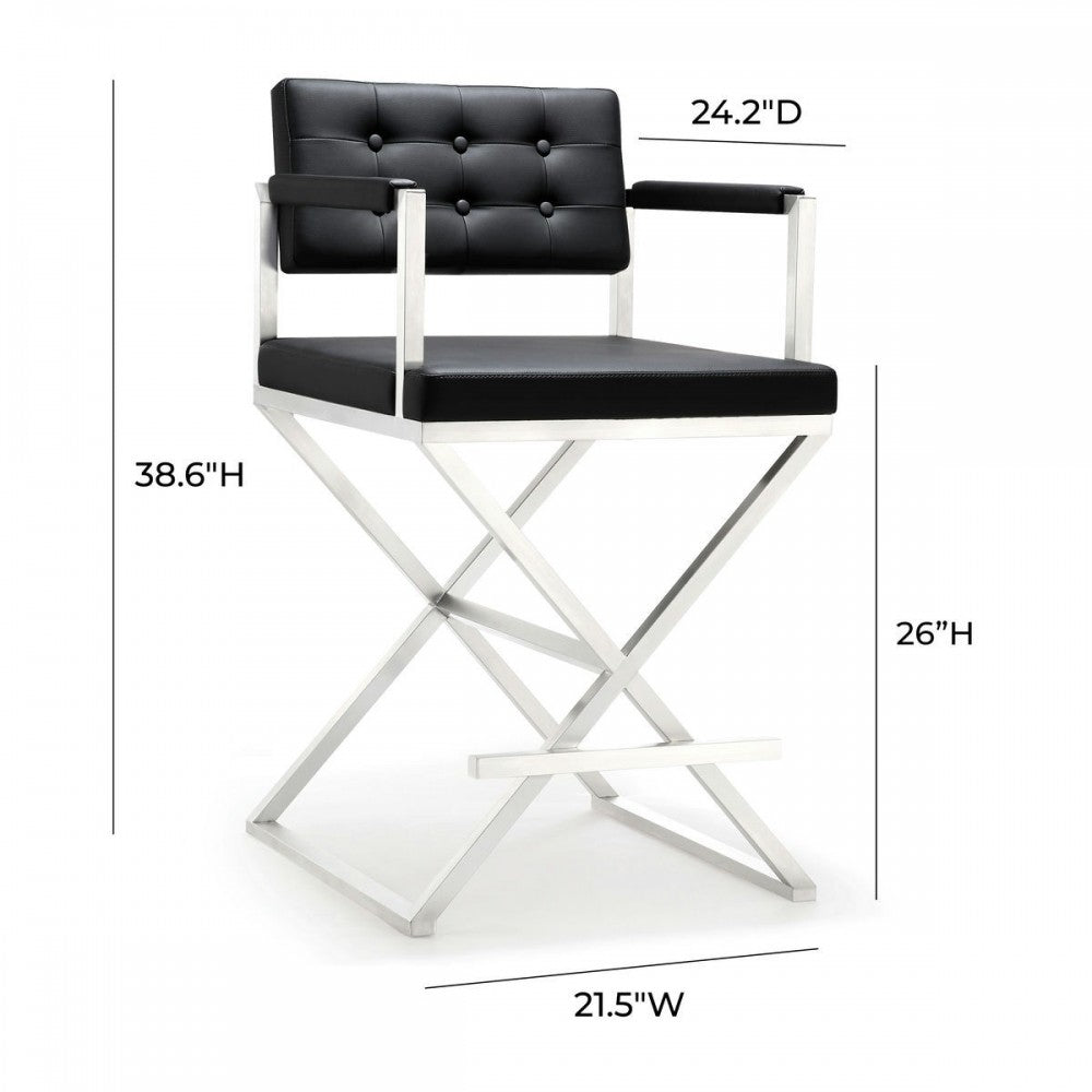 TOV Furniture Director Black Stainless Steel Counter Stool