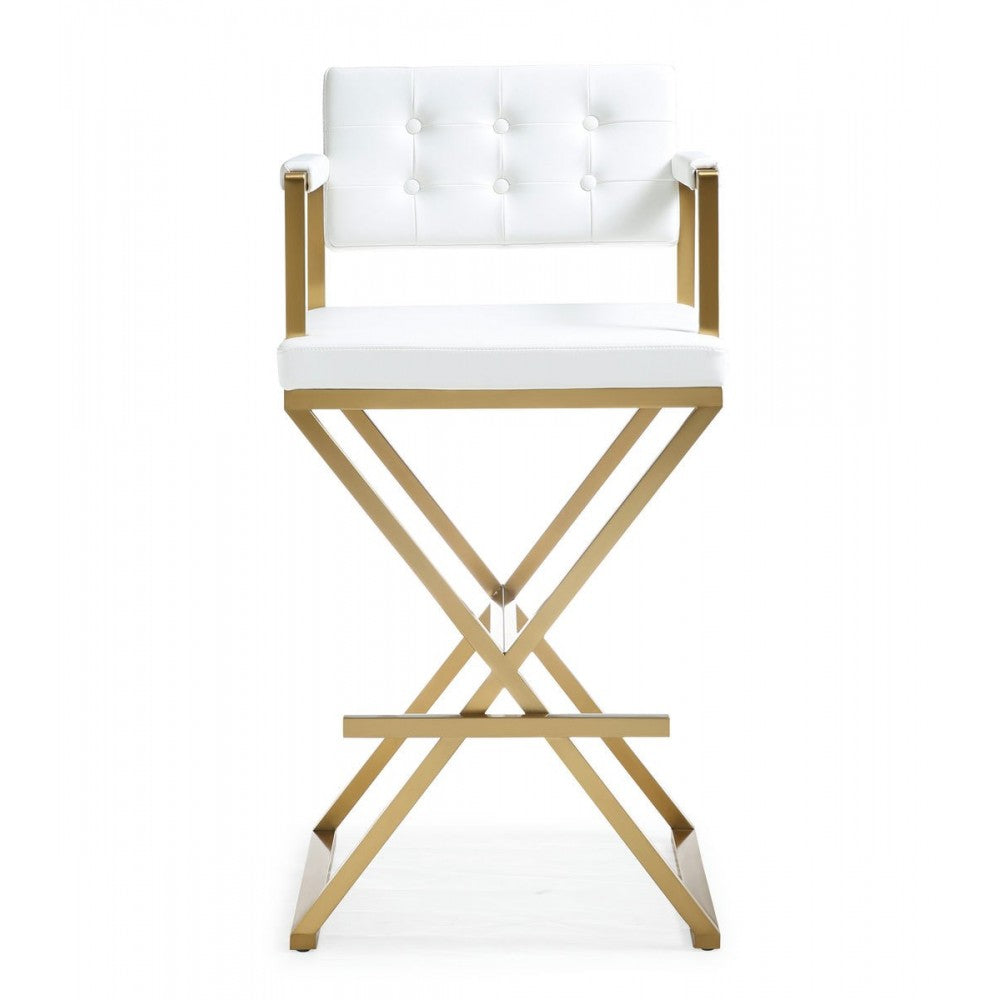 TOV Furniture Director White Gold Steel Barstool