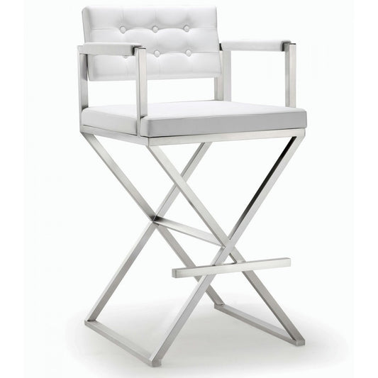 TOV Furniture Director White Stainless Steel Barstool