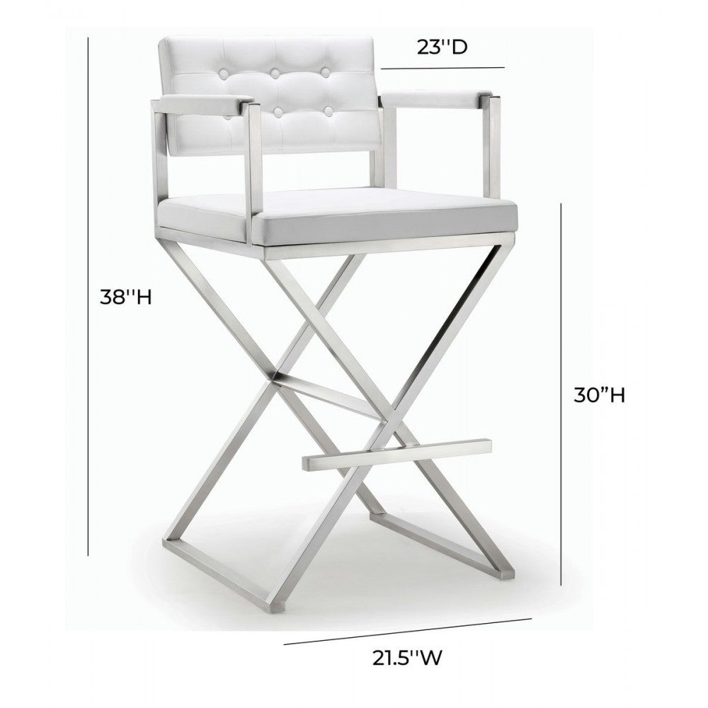 TOV Furniture Director White Stainless Steel Barstool