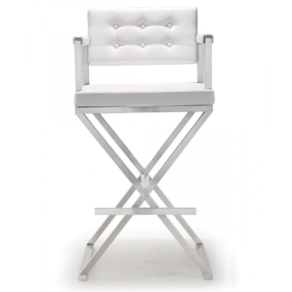 TOV Furniture Director White Stainless Steel Barstool