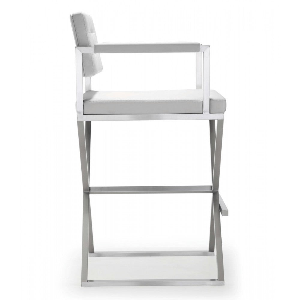 TOV Furniture Director White Stainless Steel Barstool