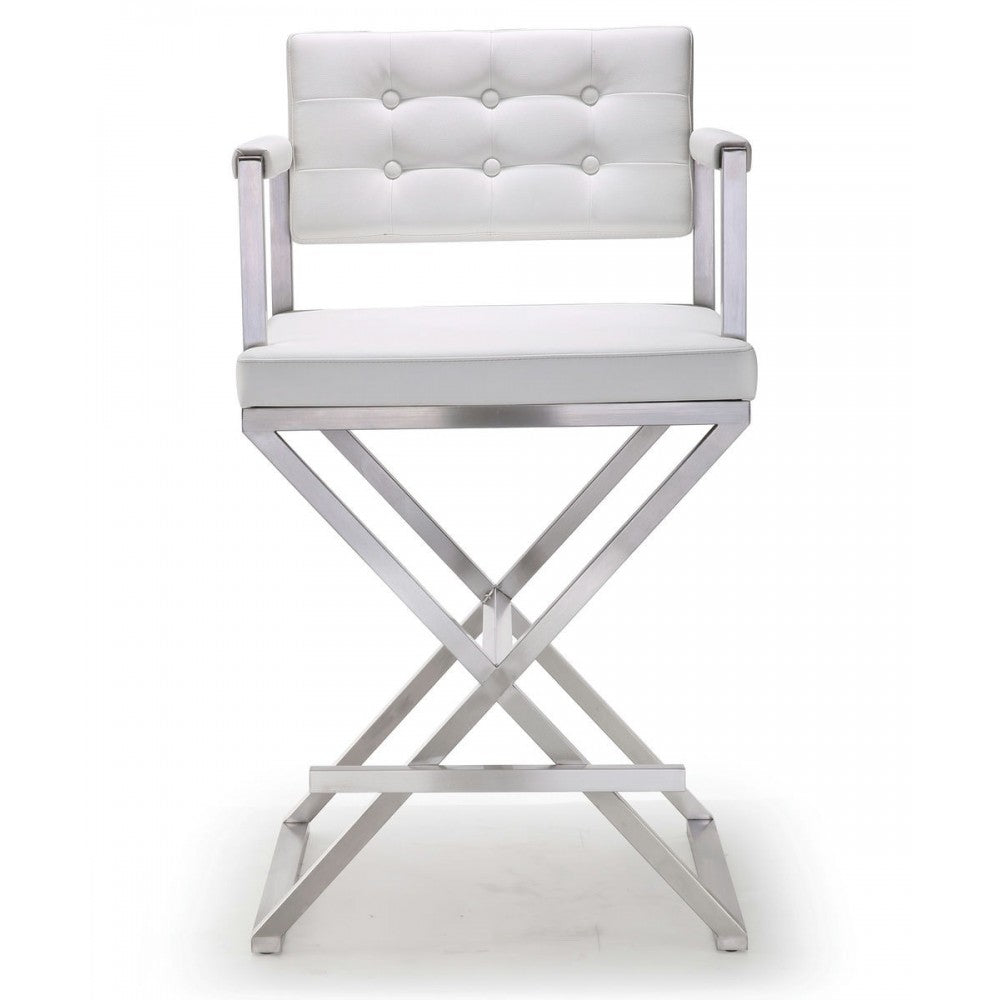 TOV Furniture Director White Stainless Steel Counter Stool