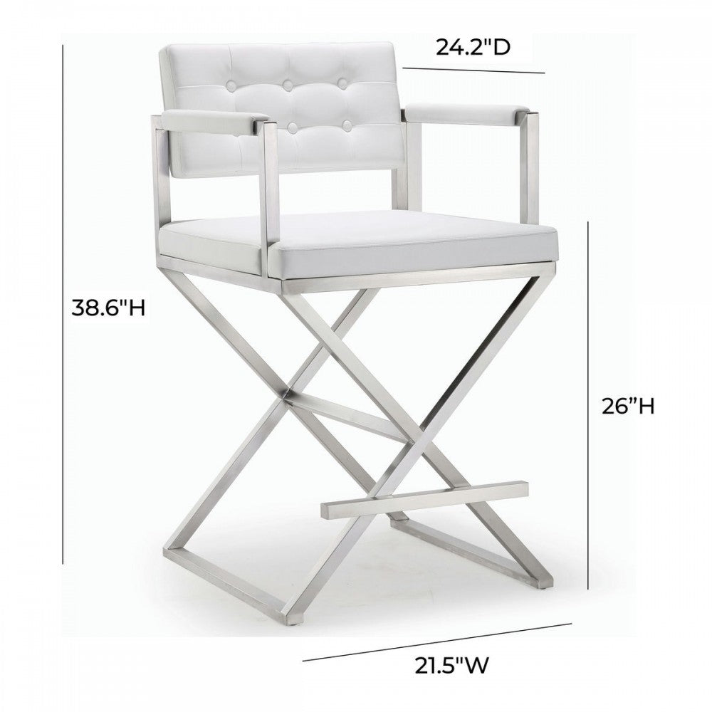 TOV Furniture Director White Stainless Steel Counter Stool
