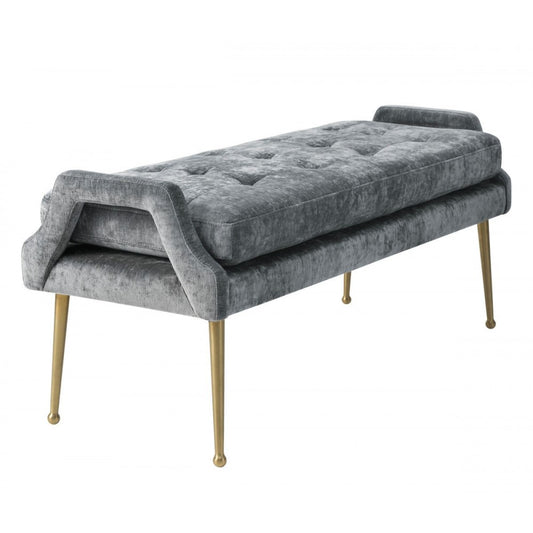 TOV Furniture Eileen Slub Velvet Gray Bench