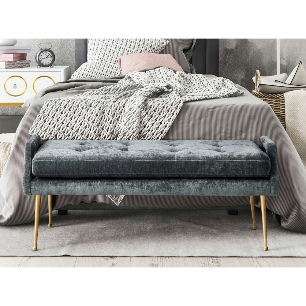 TOV Furniture Eileen Slub Velvet Gray Bench
