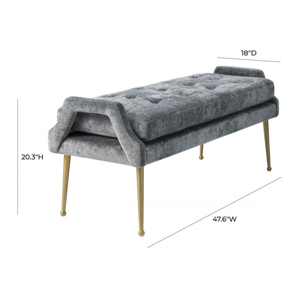 TOV Furniture Eileen Slub Velvet Gray Bench