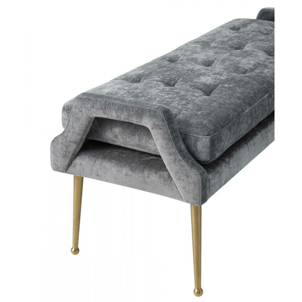 TOV Furniture Eileen Slub Velvet Gray Bench