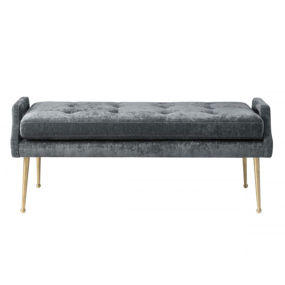 TOV Furniture Eileen Slub Velvet Gray Bench