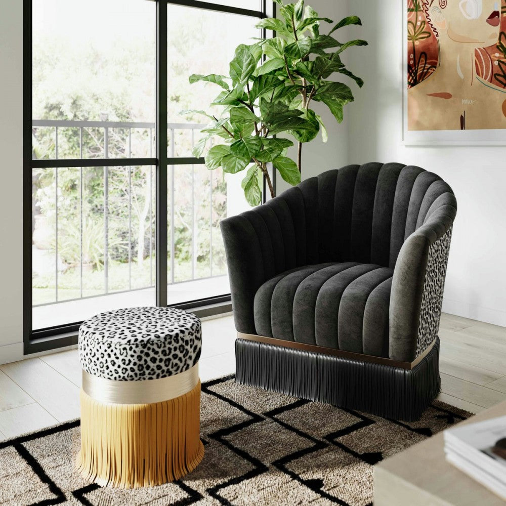 TOV Furniture Enid Black Velvet Swivel Chair