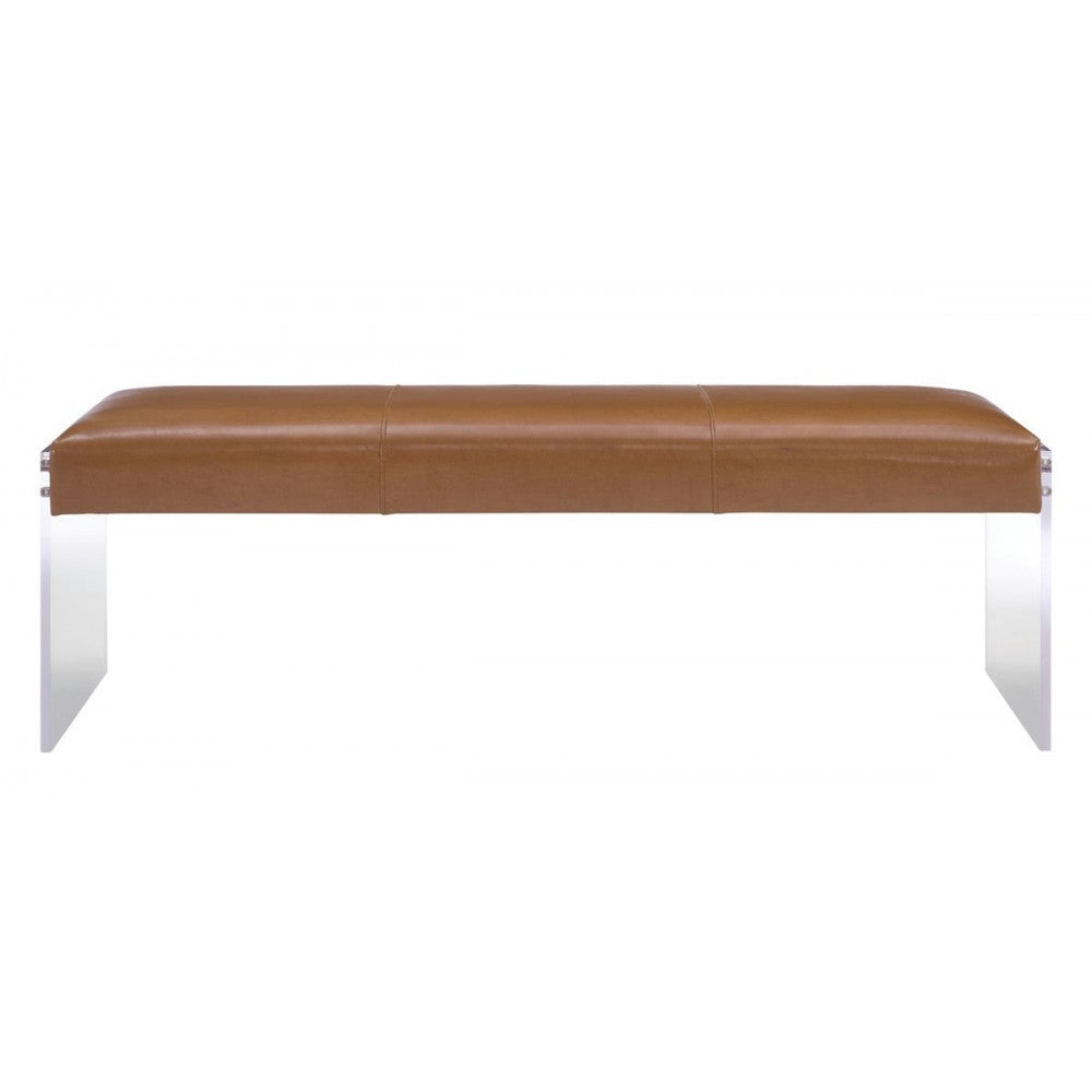 TOV Furniture Envy Brown Leather/Acrylic Bench