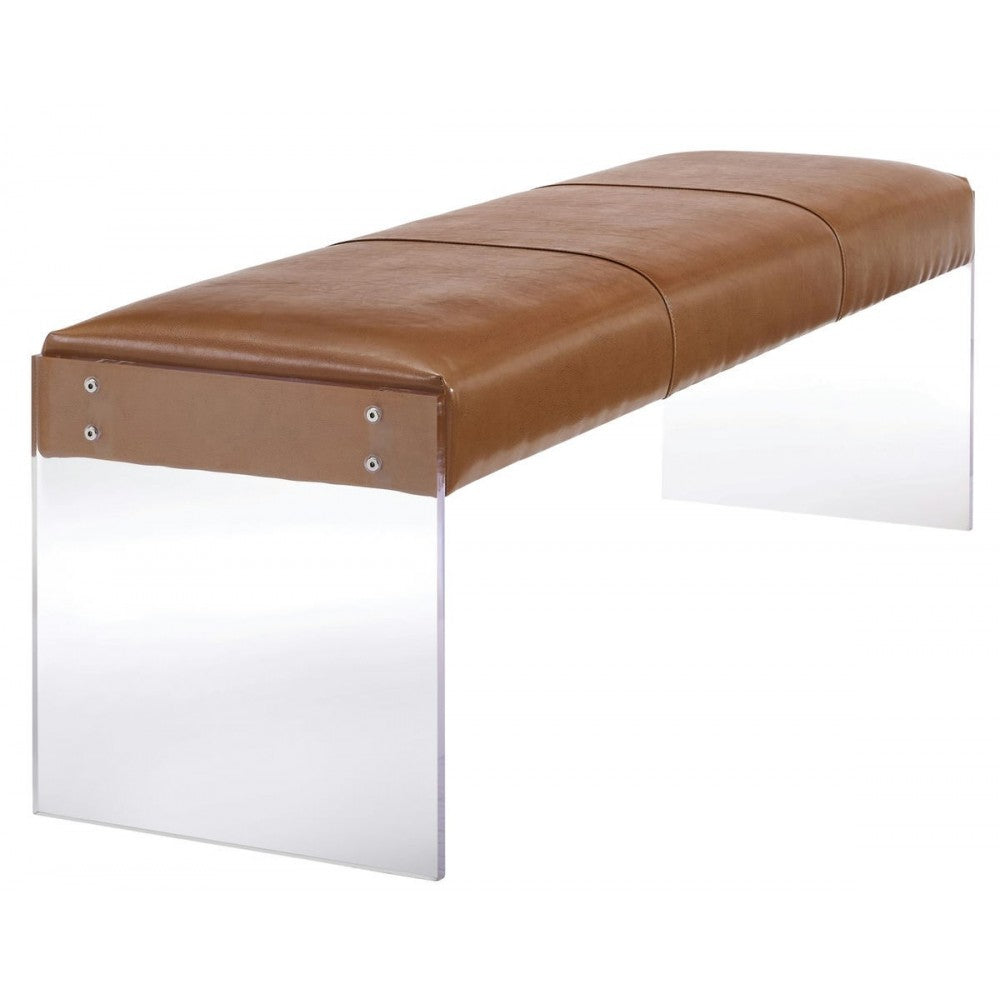 TOV Furniture Envy Brown Leather/Acrylic Bench