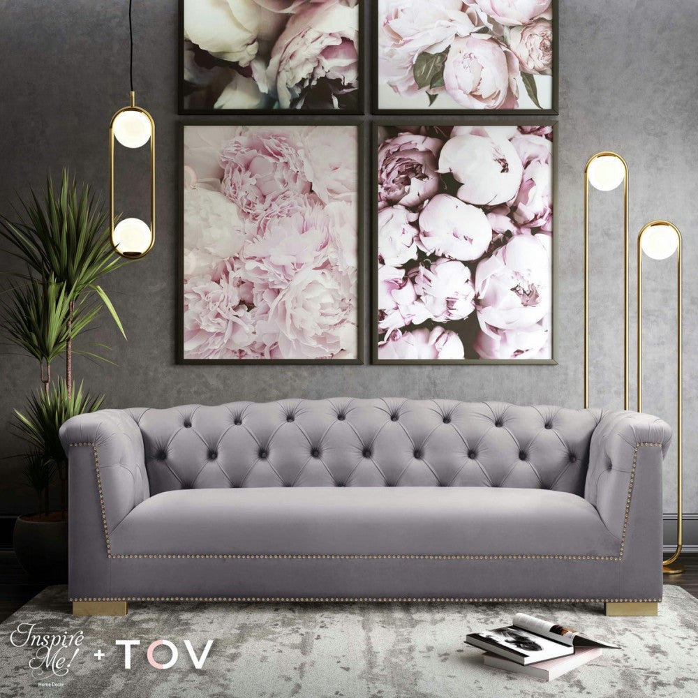 TOV Furniture Farah Gray Velvet Sofa