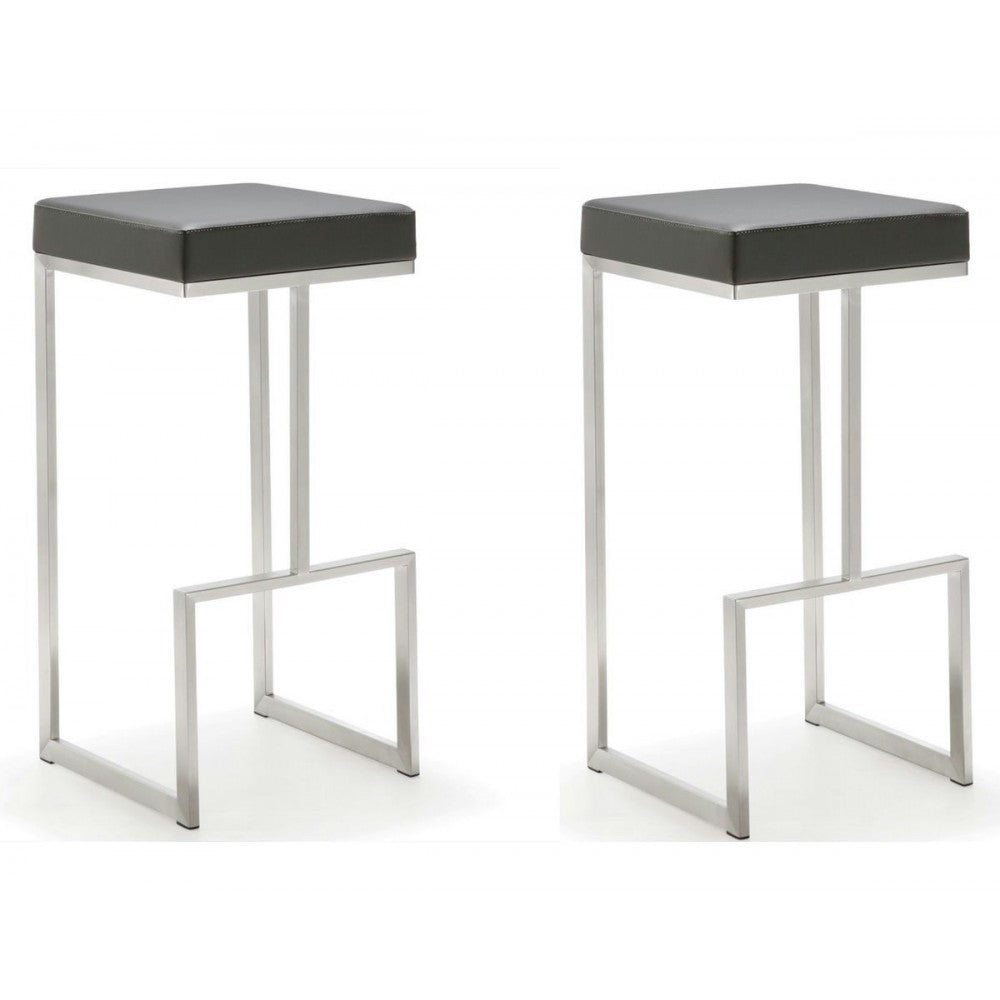 TOV Furniture Ferrara Gray Stainless Steel Barstool - Set of 2