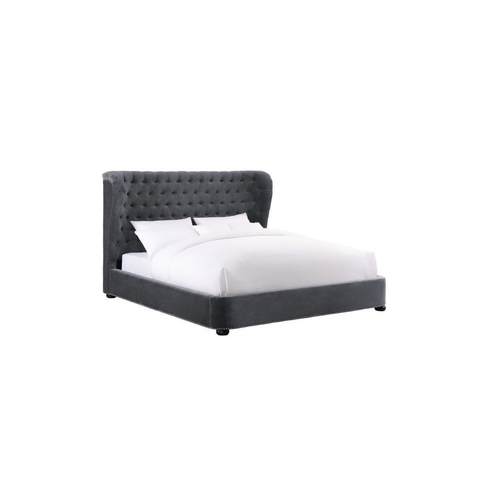 TOV Furniture Finley Gray Velvet Bed in Queen