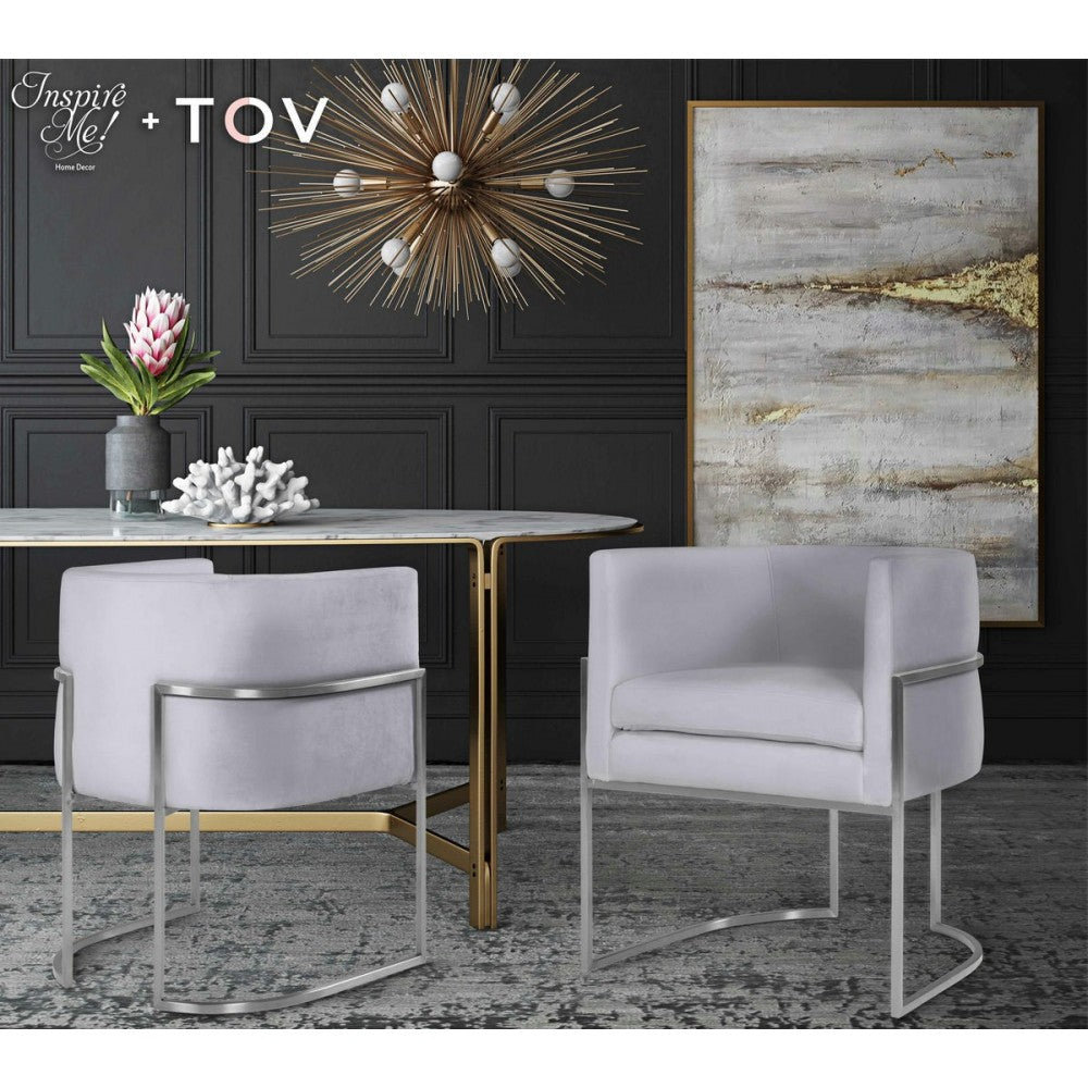 TOV Furniture Giselle Gray Velvet Dining Chair with Silver Leg